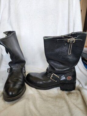 Men's Harley Davidson Black Leather Boots Mens Sz 8 Vintage Biker